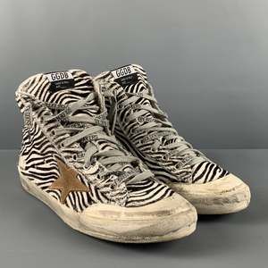 GOLDEN GOOSE Beige Brown Zebra High Top Sneakers